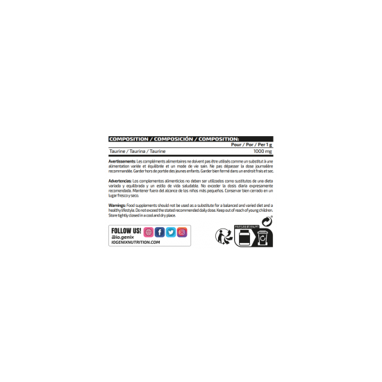 PURE TAURINE - IOGENIX - 300g